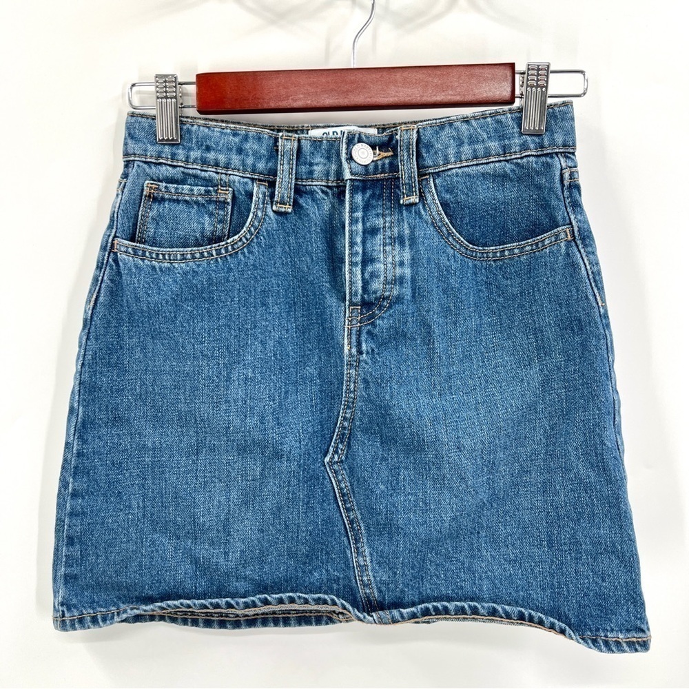 OLD NAVY Girl's Medium Wash Hidden Button Fly Y2K Denim Skirt Size L